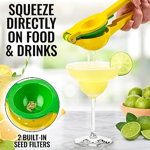 Zulay Metal 2-In-1 Lemon Squeezer Manual - Sturdy, Max Extraction Hand Juicer Lemon Squeezer Gets Every Last Drop - Easy to Clean Manual Citrus Juicer - Easy-to-Use Lemon Juicer Squeezer-Yellow/Green