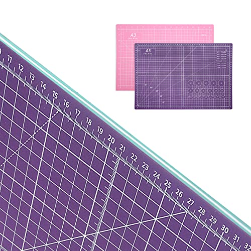 AIRGAME Self Healing Cutting Mat 18 inchx12 inch Non-Slip PVC Double Sided 5-Ply A3 Art Craft Rotating Mat,Sewing Crafts Hobby Fabric Precision Scrapbooking Project(Pink/Purple)