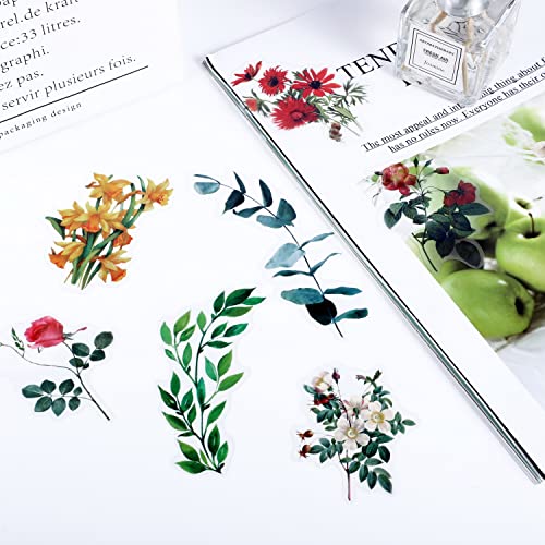 80 Pieces Natural Vintage Flower Stickers for Scrapbooking, Self-Adhesive Scrapbooking Stickers Supplies Journal for Adult Card Making Letters DIY (Style D)