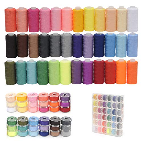 KEIMIXJIA 72Pcs Sewing Thread Kits, 36 Colors, Polyester, 550 Yards Per Spools, Prewound Bobbin Threads with Case, Compatible with Hand & Machine Sewing