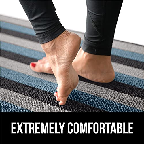 Gorilla Grip Heavy Duty Striped Doormat, Thick Bristles, Crush Proof Texture, Catches Dirt from Shoes, Strong Backing, Easy to Clean, Indoor and Outdoor Entrance Mats, 24x16, Turquoise and Gray