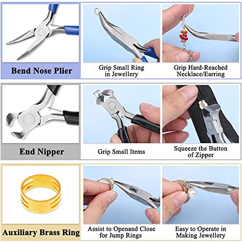 5 Packs Jewelry Pliers Set, Jewelry Making Tools with Needle Nose Pliers/Round Nose Pliers/Chain Nose Pliers/Bent Nose Pliers/Zipper Pliers, Jewelry Making Supplies Repair/Cut Kits for Crafting