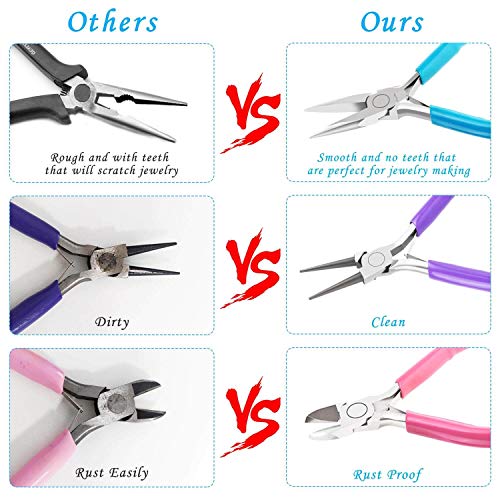 Jewelry Pliers, Acejoz 6pcs Jewelry Making Tools Kit Includs Needle Round Nose Pliers, Wire Cutters, Crimping Pliers, Bent Nose Pliers, End Nippers for Beading Craft