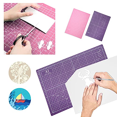 AIRGAME Self Healing Cutting Mat 18 inchx12 inch Non-Slip PVC Double Sided 5-Ply A3 Art Craft Rotating Mat,Sewing Crafts Hobby Fabric Precision Scrapbooking Project(Pink/Purple)