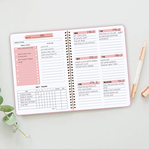 Undated Weekly Planner- Weekly Goals Notebook, A5 To Do List Planner, Habit Tracker Journal with Spiral Binding, Tracker and Goal Planner, 5.7 x 8.0 inches