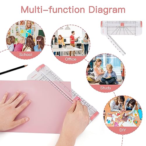 Paper Cutter,Portable Paper Trimmer,12 Inch Paper Slicer Scrapbooking Tool with Automatic Security Safeguard and Side Ruler for Craft Paper,A4 A5 Paper,Coupon, Label and Cardstock (Blue) (Pink)