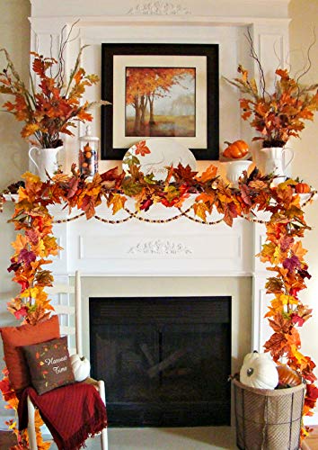 DearHouse 2 Pack Fall Garland Maple Leaf, 5.9Ft/Piece Hanging Vine Garland Artificial Autumn Foliage Garland Thanksgiving Decor for Home Wedding Fireplace Party Christmas