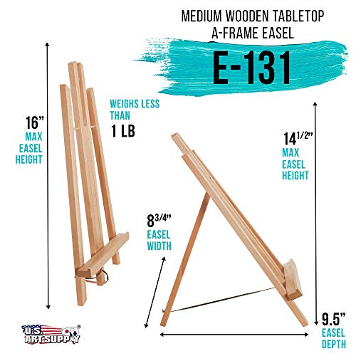 US Art Supply 14 inch Tall Medium Tabletop Display A-Frame Easel (1-Each), Accommodates canvas art up to 12" high