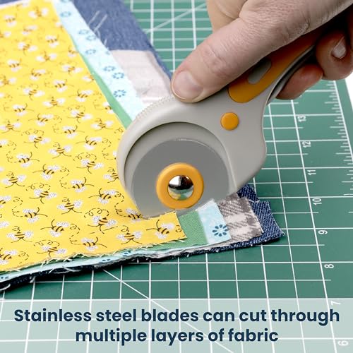WA Portman Rotary Cutter Set with Blades - 45mm Rotary Cutter with Safety Lock - 5 Extra SKS-7 Steel Rotary Fabric Cutter Blades - Fabric Cutter Wheel for Sewing - Fabric Rotary Cutter Blades 45mm