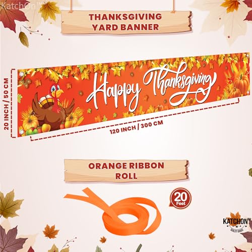 KatchOn, Happy Thanksgiving Banner Outdoor - Xtralarge 120x20 Inch | Thanksgiving Fence Banner for Thanksgiving Banner Decorations | Thanksgiving Banners for Outside for Thanksgiving Yard Decorations