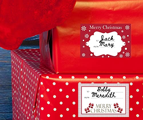 Jumbo Christmas Gift Tag Stickers 60 Count Modern Red, White, Silver, and Gold Xmas Designs - Looks Great on Gifts Presents, Wrapping Paper and Gift Bags.