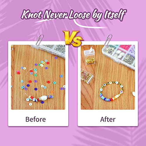 2 Pcs Clay Beads Bracelets Professional Elastic String Kont Fixing Drip, Keep Stretch String Braclet Stay Tied for Flat Round Polymer Heishi Beads Spacer Charm Jewelry Making Kit