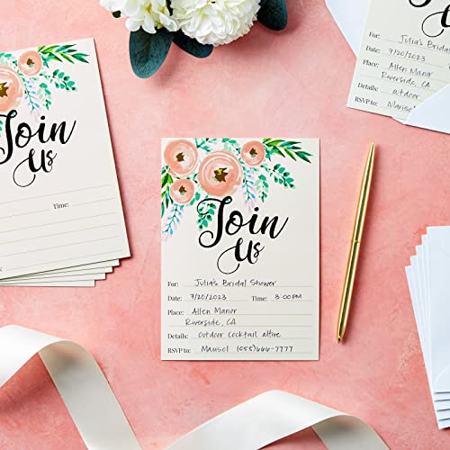 Invitation Cards - 50 Fill-In Floral Classy Cards with Envelopes. Great for Birthday Invitations, Bridal Shower Invitations, Baby Shower Invitations, and Wedding Invitations, 5 x 7 In, Postcard Style