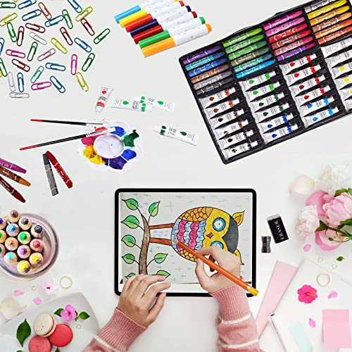 KINSPORY Art Gift for Kids, Art Supplies Case - 139 Piece Art Sets & Crafts Kit with Sketch Pads, Deluxe Wooden Box for Artist Beginners Girls Boys (Rose Pink)