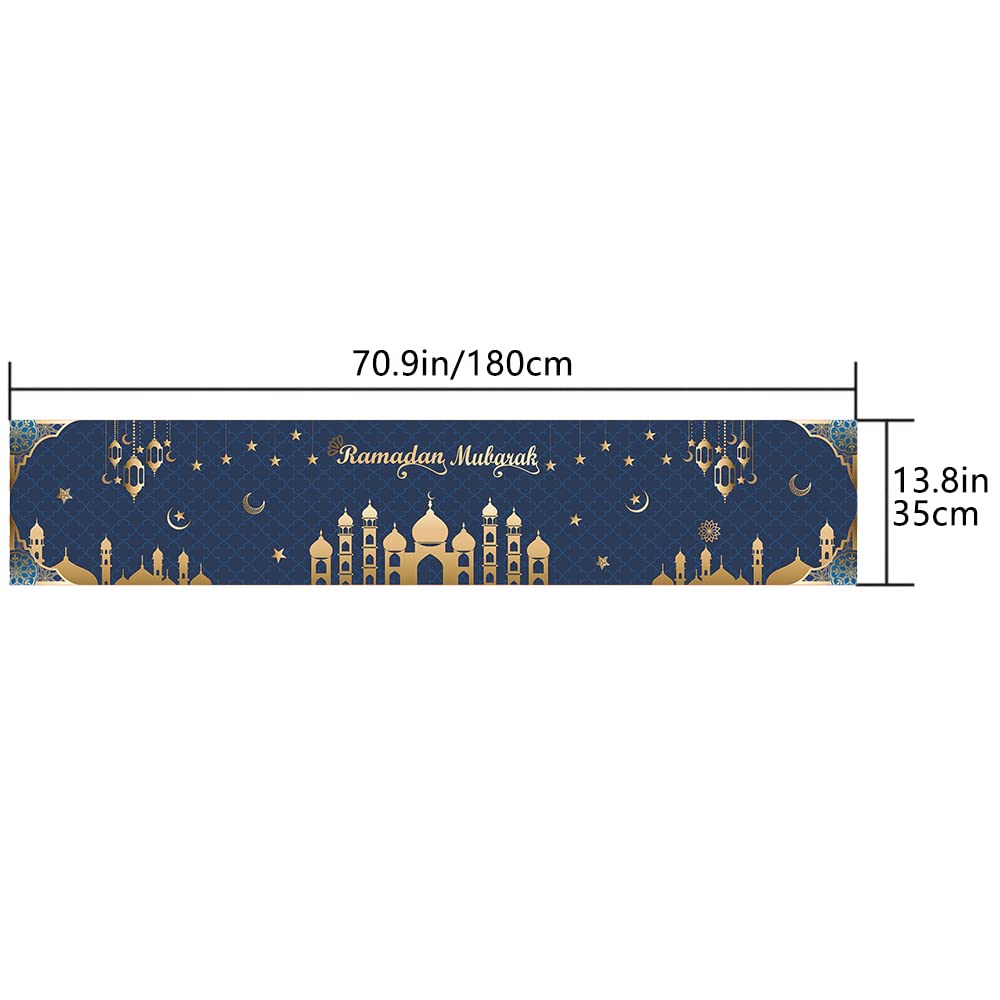 Ramadan Mubarak Table Runner Table Decorations - Ramadan Mosque Lantern Islamic Happy Ramadan Mubarak Party Supplies Decorations, 13.8x71 inches