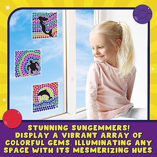 SUNGEMMERS Big Gem Mermaid & Dolphin Diamond Window Art Suncatcher Kit for Kids 6-8 9 10, Birthday Gifts for 7 Year Old Girl, Mermaid Gifts - Crafts for Girls Ages 8-12
