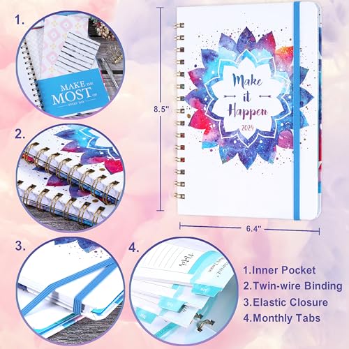 2024 Planner - Weekly & Monthly Planner 2024, 6.4” × 8.5”, Jan 2024 - Dec 2024, Flexible Hardcover, Strong Twin-Wire Binding,12 Monthly Tabs, Inner Pocket, Perfect Organizer