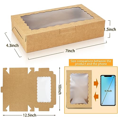 BILLIOTEAM 30 Pack Kraft Cookie Box with Clear Window,Small Gift Box Container for Dessert Pastry Candy Packaging,Wedding,Party,Christmas,Birthday,Baby Shower(7" x 4 3/8" x 1 1/2")
