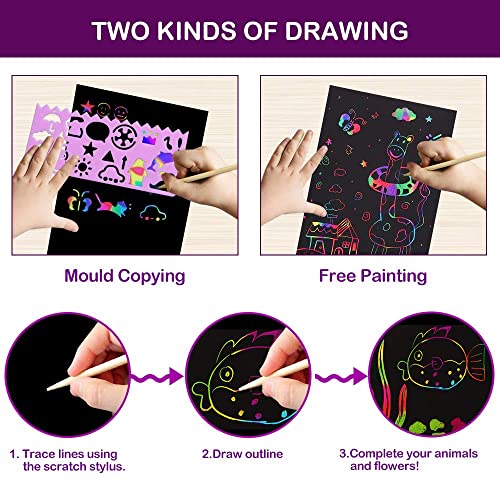 pigipigi Scratch Paper Art for Kids - 60 Pcs Magic Rainbow Scratch Paper Off Set Crafts Supplies Kits Pads Sheets Boards for Party Games Easter Christmas Birthday Gift