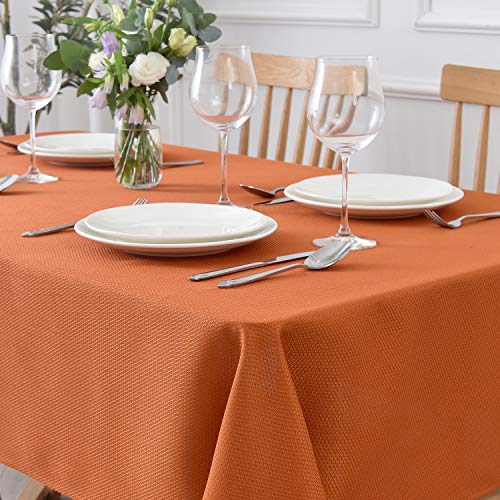 maxmill Rectangle Textured Tablecloth Waterproof Spillproof Wrinkle Free Table Cloth, Kitchen Dinning Tabletop Thanksgiving Decoration, Table Cover for Outdoor and Indoor, 52 x 70 Inch, Rust