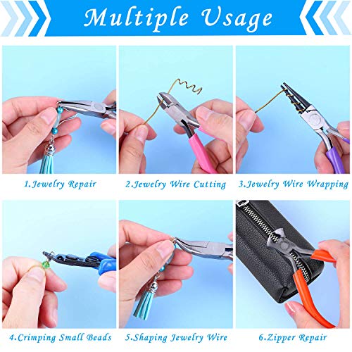 Jewelry Pliers, Acejoz 6pcs Jewelry Making Tools Kit Includs Needle Round Nose Pliers, Wire Cutters, Crimping Pliers, Bent Nose Pliers, End Nippers for Beading Craft