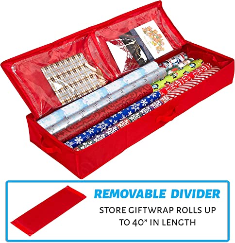 Wrapping Paper Storage Container – Fits up to 27 Rolls 1 3/8” Diam. - Underbed Gift Wrap Organizer Bags, Wrapping Paper Rolls, Ribbon, and Bows - Under Bed- Durable Material 600D - Up to 40" Rolls
