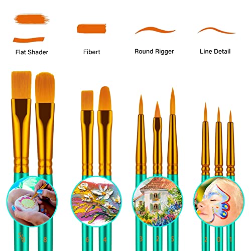 Paint Brushes Set, 20 Pcs Paint Brushes for Acrylic Painting, Oil Watercolor Acrylic Paint Brush, Artist Paintbrushes for Body Face Rock Canvas, Kids Adult Drawing Arts Crafts Supplies, Green