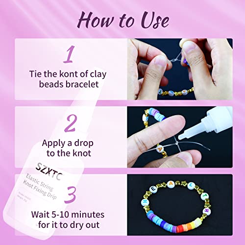 2 Pcs Clay Beads Bracelets Professional Elastic String Kont Fixing Drip, Keep Stretch String Braclet Stay Tied for Flat Round Polymer Heishi Beads Spacer Charm Jewelry Making Kit