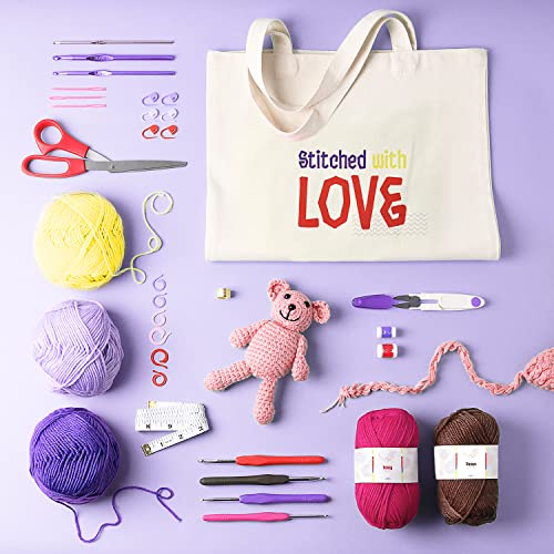 Crochet Kit for Beginners Adults – Beginner Crochet Kit for Adults and Kids, Learn to Crochet Kits for Adults Beginner and Professionals – 73 Piece Crochet Set with Crochet Yarn and Crochet Hook Set