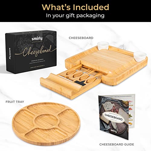 SMIRLY Charcuterie Boards Gift Set: Large Bamboo Cheese Board Set - Unique Mothers Day Gifts for Mom - House Warming Gifts New Home, Wedding Gifts for Couple, Bridal Shower Gift