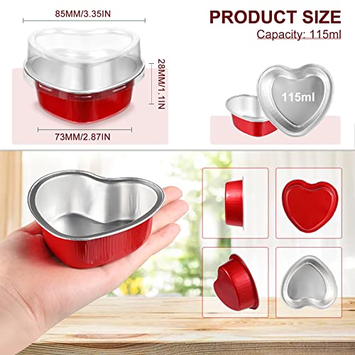 Heart Shaped Cake Pans with Lids, 3.4 Ounces/ 100 ml, Aluminum Foil Mini Disposable Heart Cupcake Pans for Valentine's Day Wedding Parties (Gold, Red, Pink, White,60 Sets)
