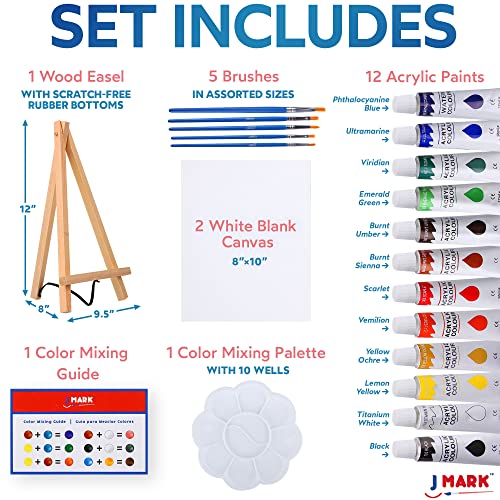 J MARK Painting Kit Includes Acrylic Paint Set, 8 x 10 in. Canvases, Brushes, Palette and More