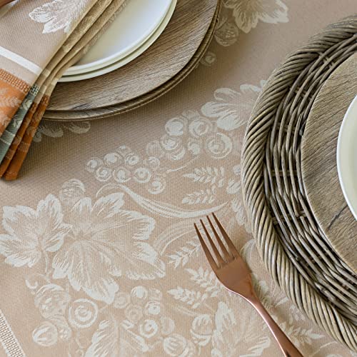 Benson Mills Harvest Gathering Heavyweight Engineered Jacquard Fabric Table Cloth Décor for Fall, Harvest and Thanksgiving Tablecloth (Gathering Taupe, 52" x 70" Rectangular)