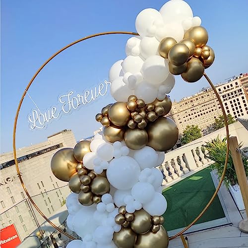 White and Gold Confetti Latex Balloons, 50 Pack 12 inch gold and white Party Balloons with Ribbons for Birthday Graduation Wedding Bridal Shower Party Decoration