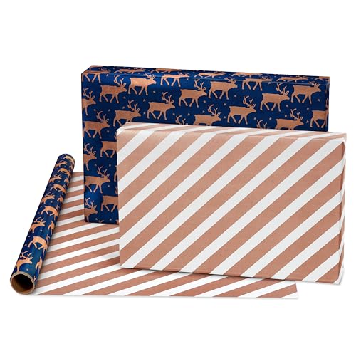 American Greetings 80 sq. ft. Reversible Blue Wrapping Paper Bundle for Christmas, Snowflake, Reindeer, Holiday Test (4 Rolls 30 in. x 8 ft.)