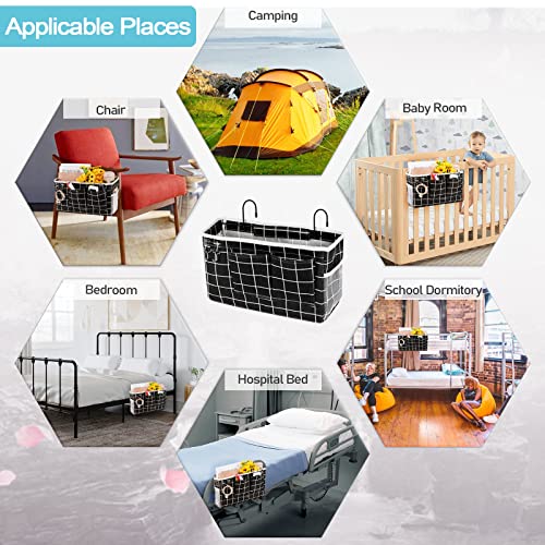 Loghot Bedside Caddy/Bedside Storage Bag Hanging Organizer for Bunk and Hospital Beds,Dorm Rooms Bed Rails,Can be Placed Glasses,Books,Mobile Phones,Keys (Black Lattice)