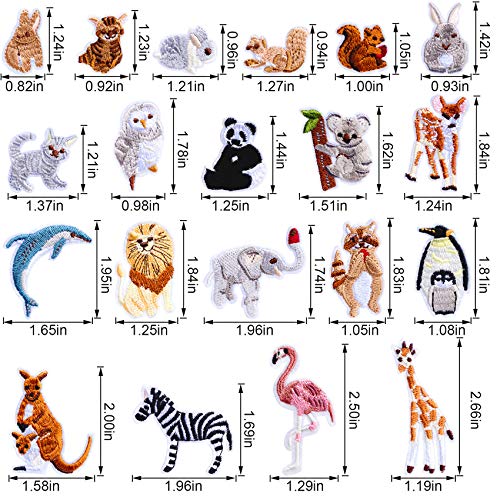 PAGOW 20PCS Animals Embroidered Patches, Zoo Animals Iron on Patches, Cute Embroidered Panda Giraffe Lion Flamingo Squirrel Rabbit Sewing Patches DIY Appliques for Shoes Clothes Backpacks Caps