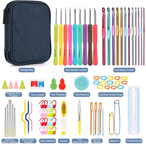 Katech 85-Piece Crochet Hooks Set, Crochet Hook Kit with Storage Case, Ergonomic Knitting Needles Weave Yarn Kits DIY Hand Knitting Craft Art Tool for Beginners and Experienced Crochet Lovers