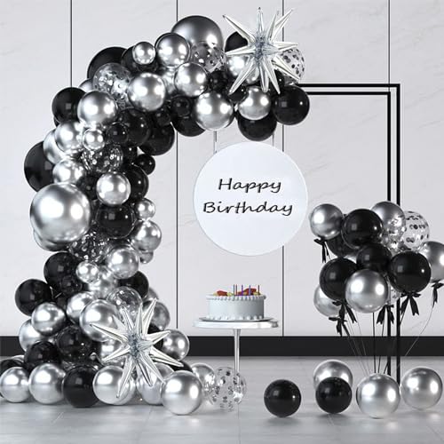 Felice Arts Black and Silver Balloon Garland Arch Kit with Latex Confetti Balloons Silver Explosion Star Balloons for New Year Eve Party Decor Graduation Birthday Wedding Anniversary Party Supplies