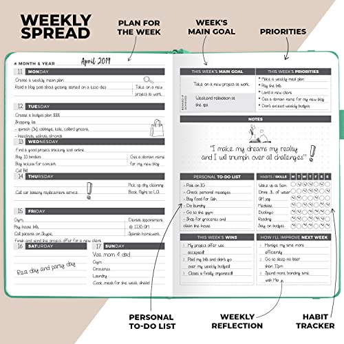 Clever Fox Planner – Undated Weekly & Monthly Planner to Increase Productivity, Time Management and Hit Your Goals – Organizer, Gratitude Journal – Start Anytime, A5, Lasts 1 Year, Emerald (Weekly)