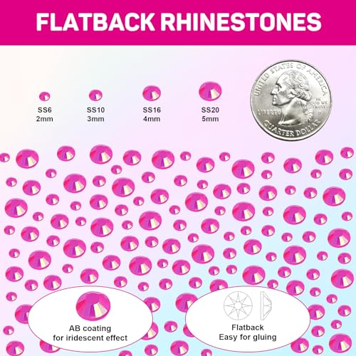 11000Pcs Hot Pink Rhinestones with b7000 Glue for Crafts Clothing Clothes Fabric Nails, Bright Pink Gems ab Jelly Resin FlatBack Rhinestones for Shoes Tumblers Flat back Bedazzler Kit with Rhinestones