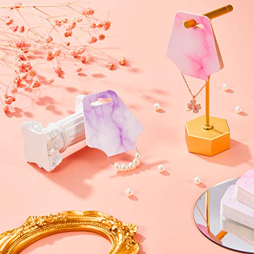 800 Pieces Earring Necklace Card Jewelry Display Earring Holder Cards Set, 200 Pieces Marble Display Card, 200 Pieces Self-Seal Bags, 400 Pieces Earring Backs for Jewelry Display (Purple, Pink)