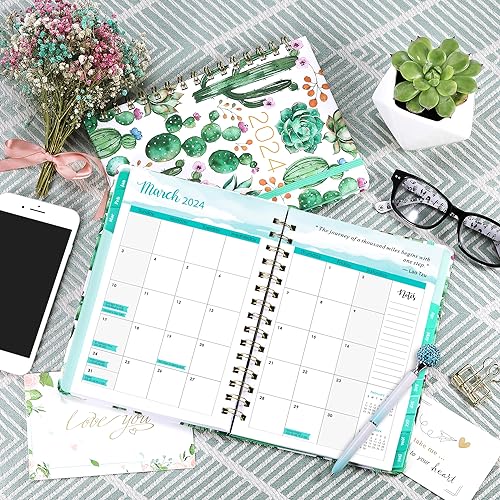 2024 Planner - Planner 2024, Weekly and Monthly Planner, Jan 2024 - Dec 2024, 8.5" x 6.4", Planner with Hardcover, Twin - Wire Binding, Monthly Tabs, Inner Pocket, Elastic Closure, Daily Organizer