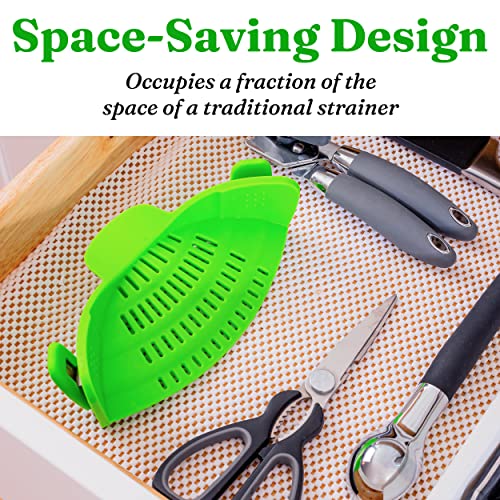 Kitchen Gizmo Snap N Strain Pot Strainer and Pasta Strainer Cooking Gadgets - Adjustable Silicone Clip On Strainer for Pots, Pans, & Bowls - Perfect Cooking Gifts for Women, Kitchen Gifts - Lime Green