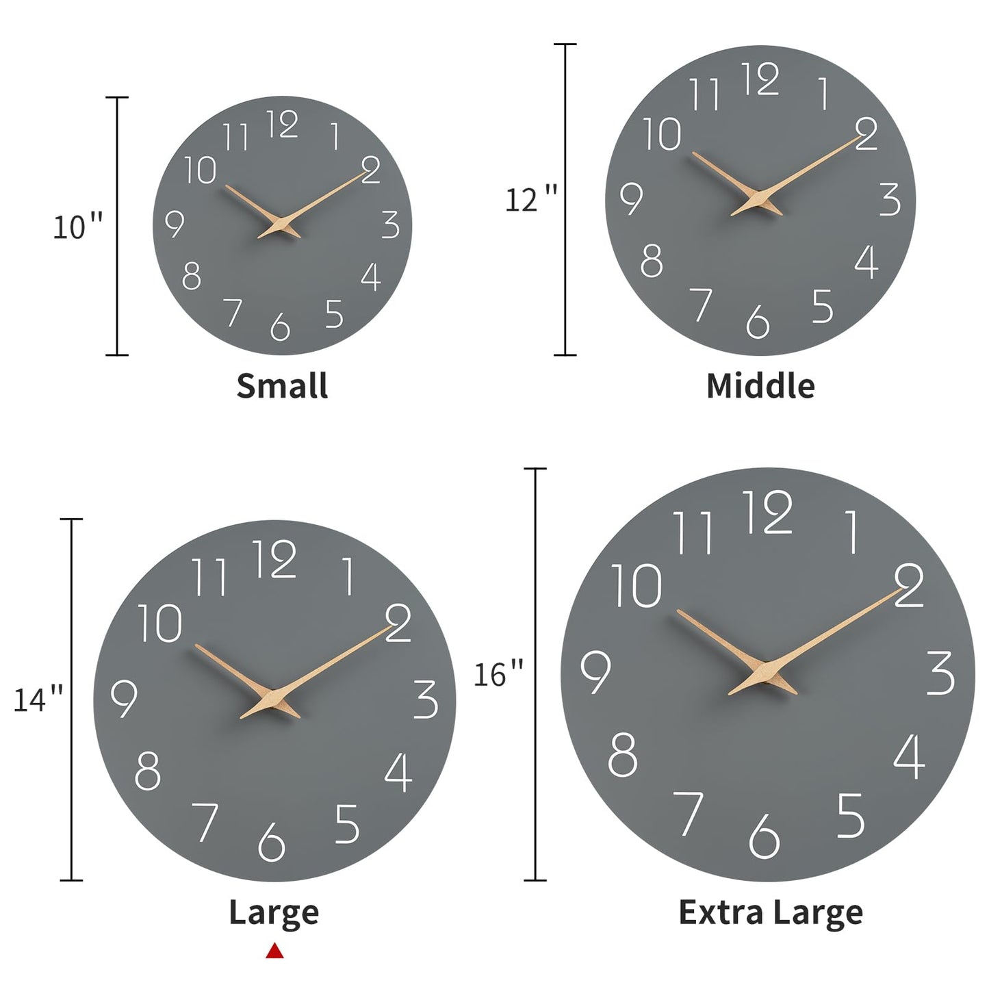 Mosewa Wall Clock 14 Inch Wall Clocks Battery Operated Silent Non-Ticking, Simple Modern Wood Clock Decorative for Bedroom, Living Room, Kitchen, Home Office (Gray)