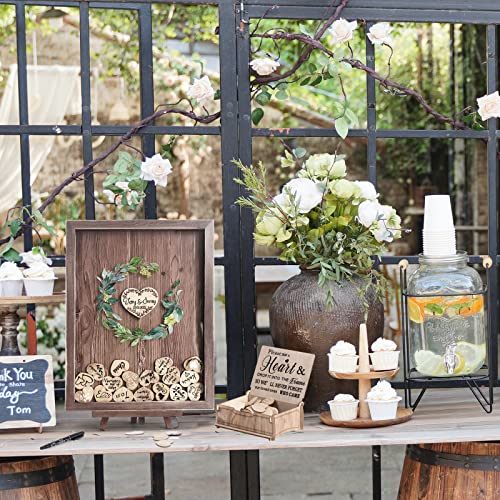 Y&K Homish Wedding Guest Book Alternative, Rustic Wedding Decorations for Reception, Favors for Guests 80 Hearts Green Wreath (Rustic Brown)