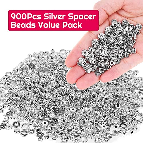 Cridoz Metal Spacer Beads for Making Bracelet, Necklace, Jewelry Making and Findings Accessories, 900Pcs, Silver