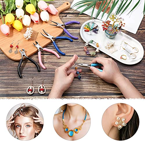 5 Packs Jewelry Pliers Set, Jewelry Making Tools with Needle Nose Pliers/Round Nose Pliers/Chain Nose Pliers/Bent Nose Pliers/Zipper Pliers, Jewelry Making Supplies Repair/Cut Kits for Crafting