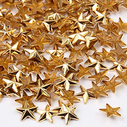 Beadsland Hotfix Iron On, Flat Back Stars Studs - 1/4" Flatback Glue on Studs 300pcs (Gold, 10x10mm)