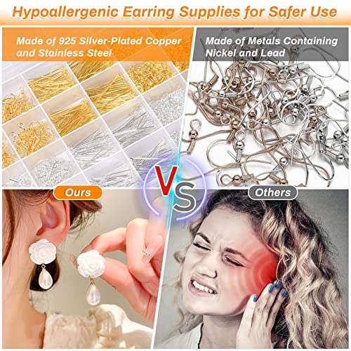 Hypoallergenic Earring Making Kit, Modacraft 2000Pcs Earring Making Supplies Kit with Earring Hooks, Earring Findings, Earring Posts, Earring Backs, Earring Pins Jump Rings for Jewelry Making Supplies